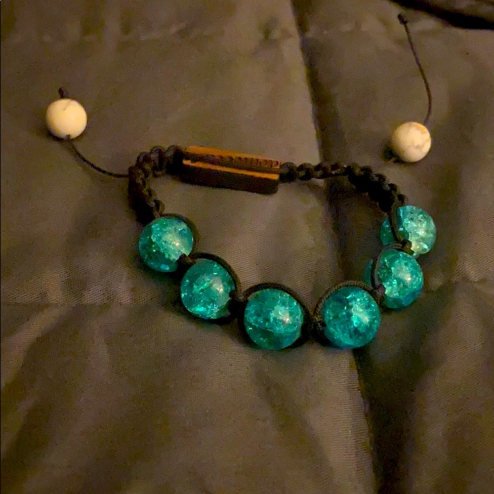 Blue and white ball adjustable bracelet